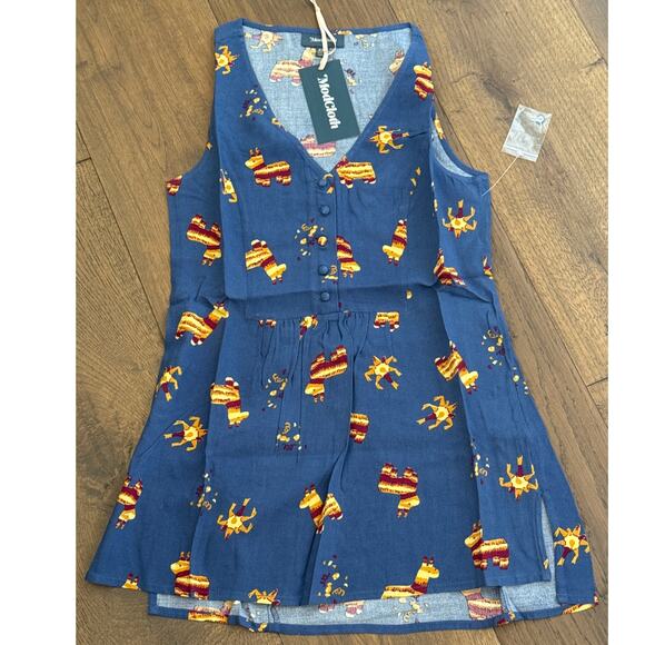 Modcloth Pinata Llama Sleeveless V-Neck Button Front Tunic Top Blue XXS NWT - Picture 1 of 9